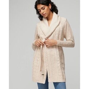 White House Black Market‎ M Beige Novelty Cable Vest Open Chunky Wool Blend